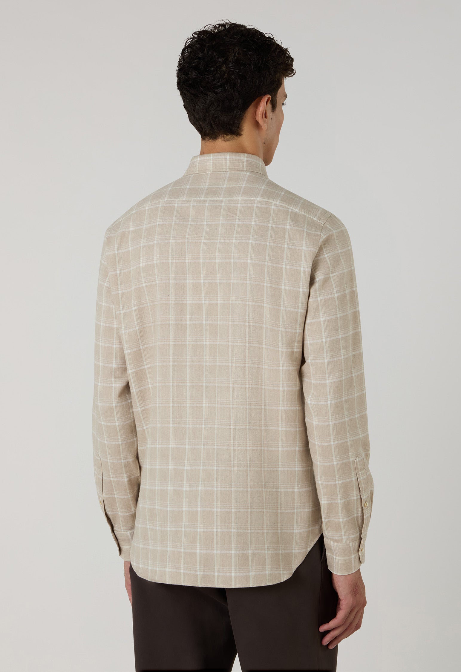 Camicia western a quadri in misto cotone beige