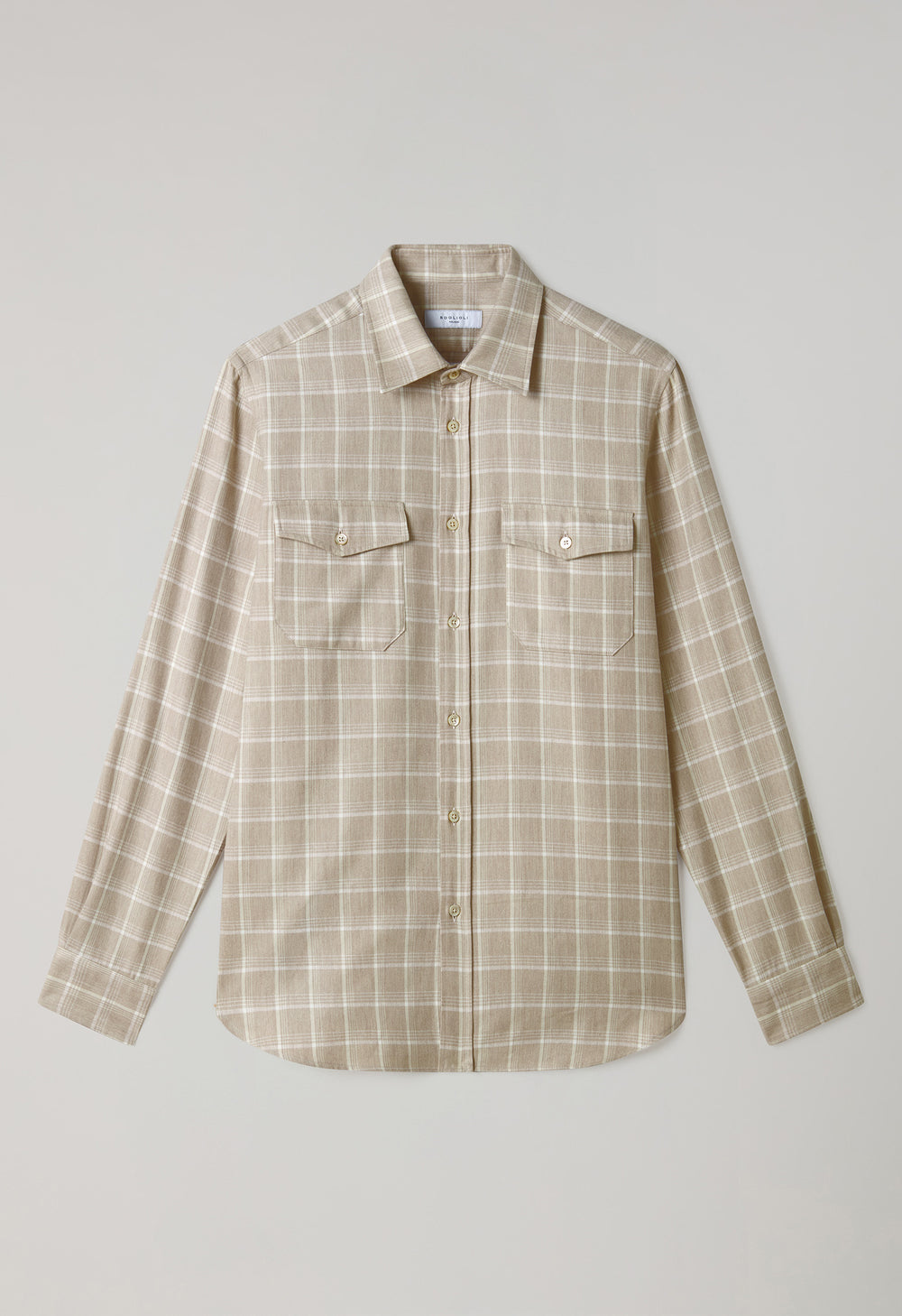 Camicia western a quadri in misto cotone beige