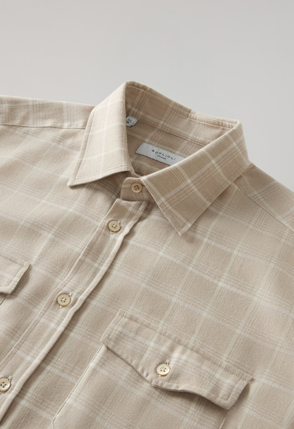 Camicia western a quadri in misto cotone beige