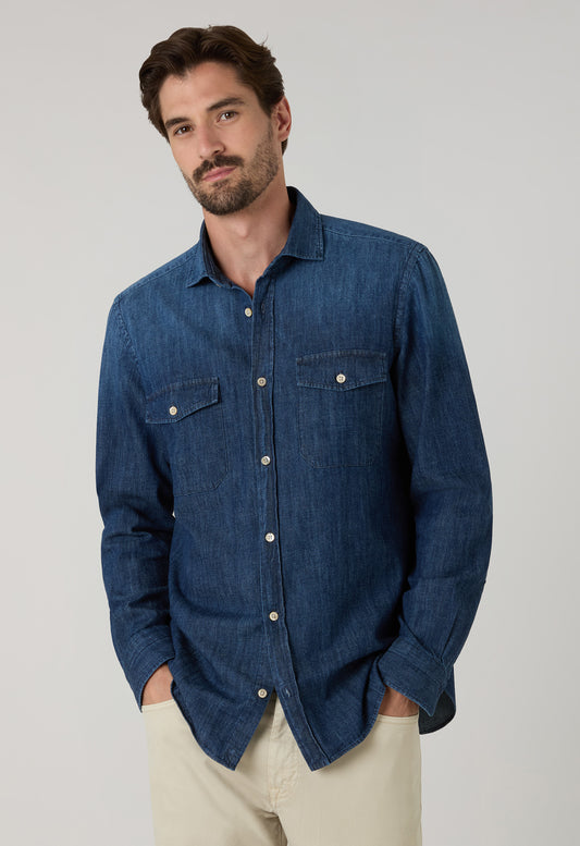 Westernhemd aus dunkelblauem Denim