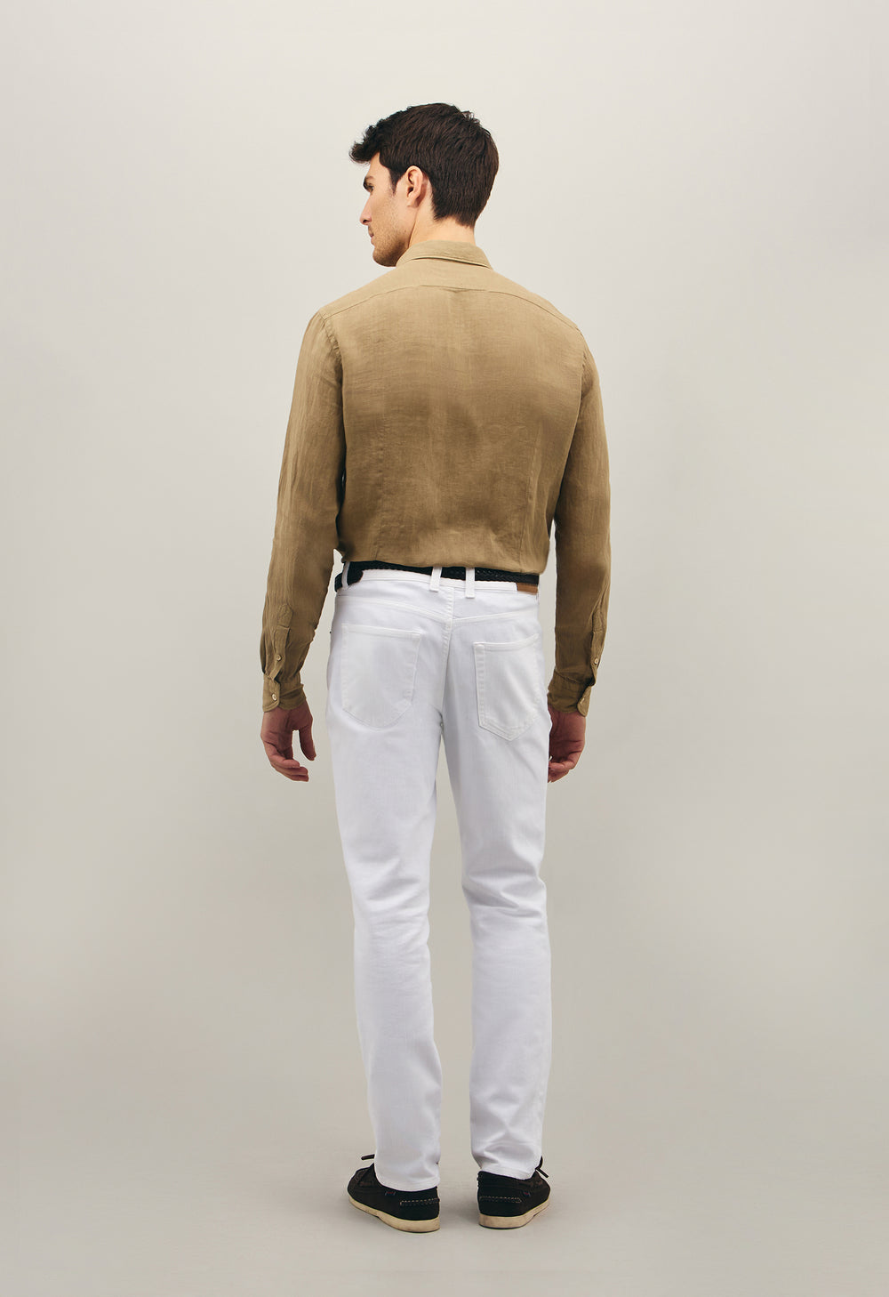 Camicia Western in lino beige scuro