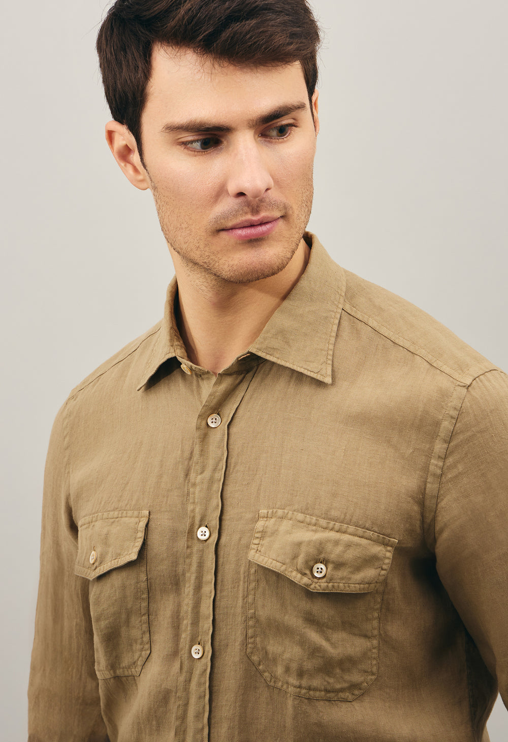 Camicia Western in lino beige scuro