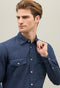 Camicia in popeline tinto in capo blu