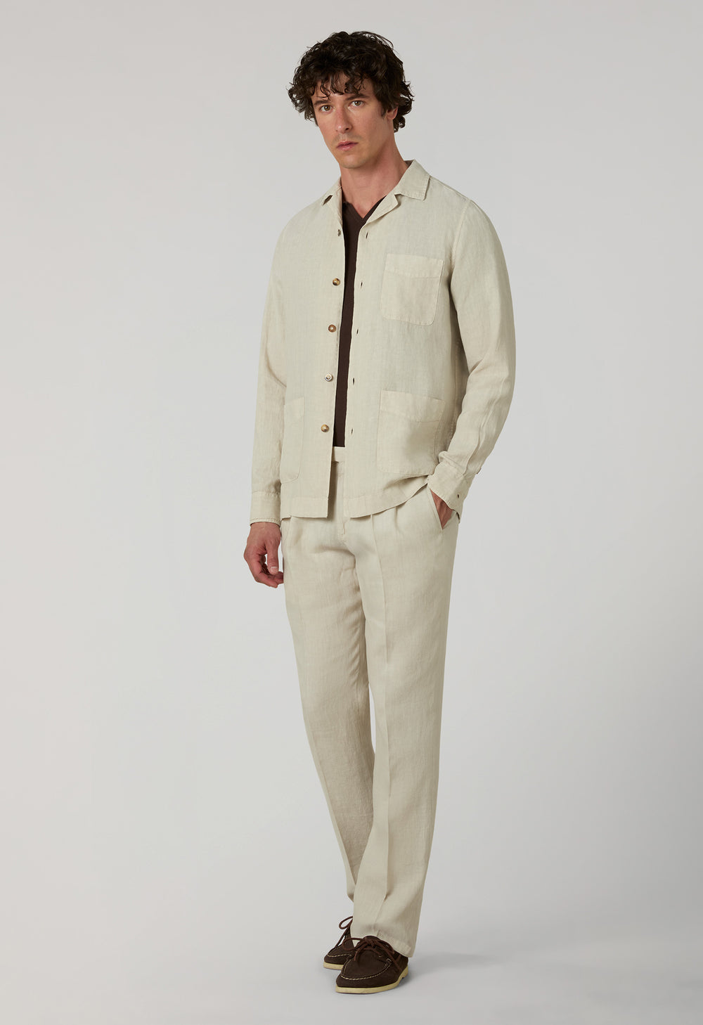 Overshirt Painter in lino tinto in capo beige
