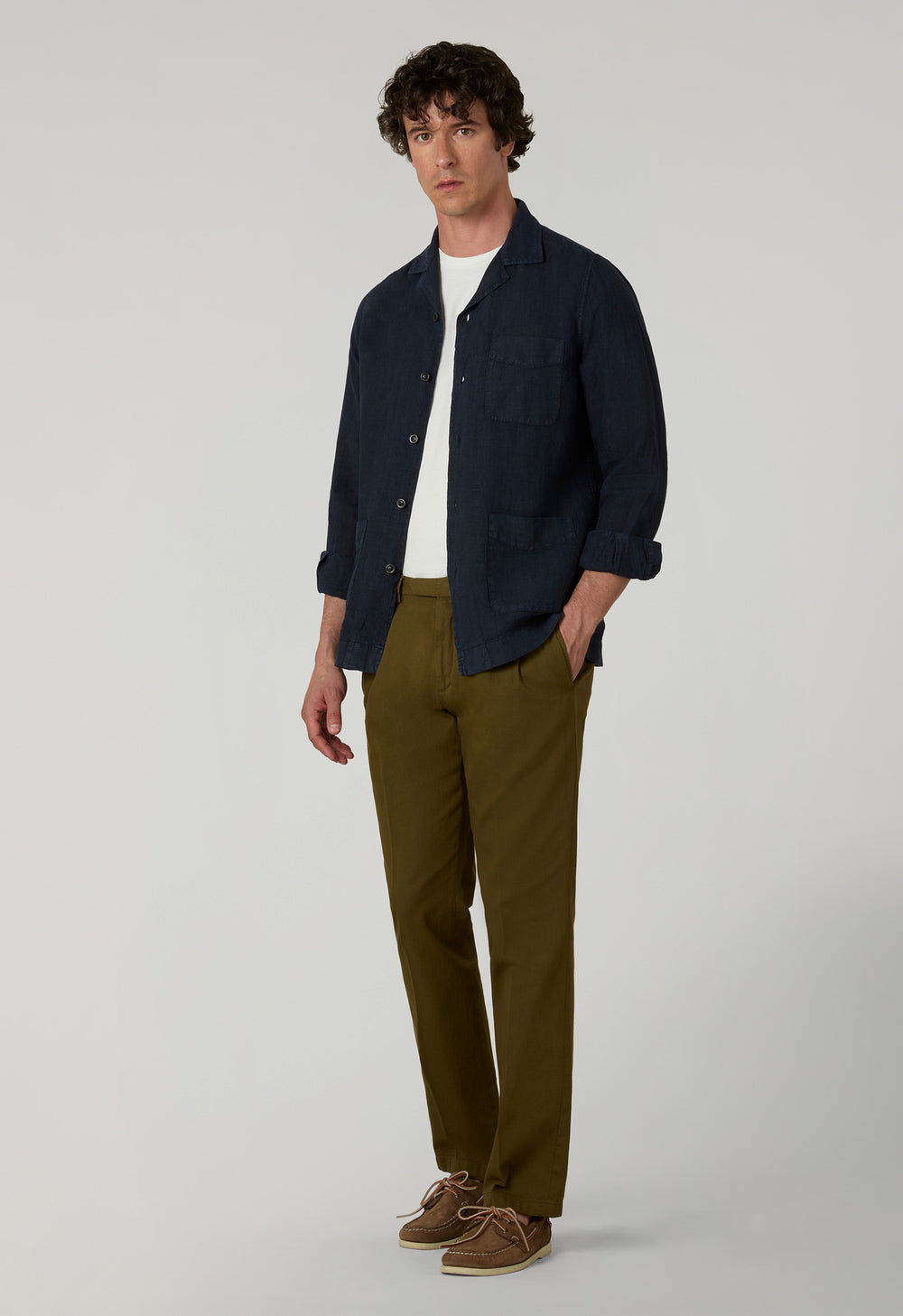 Overshirt Painter in lino tinto in capo blu