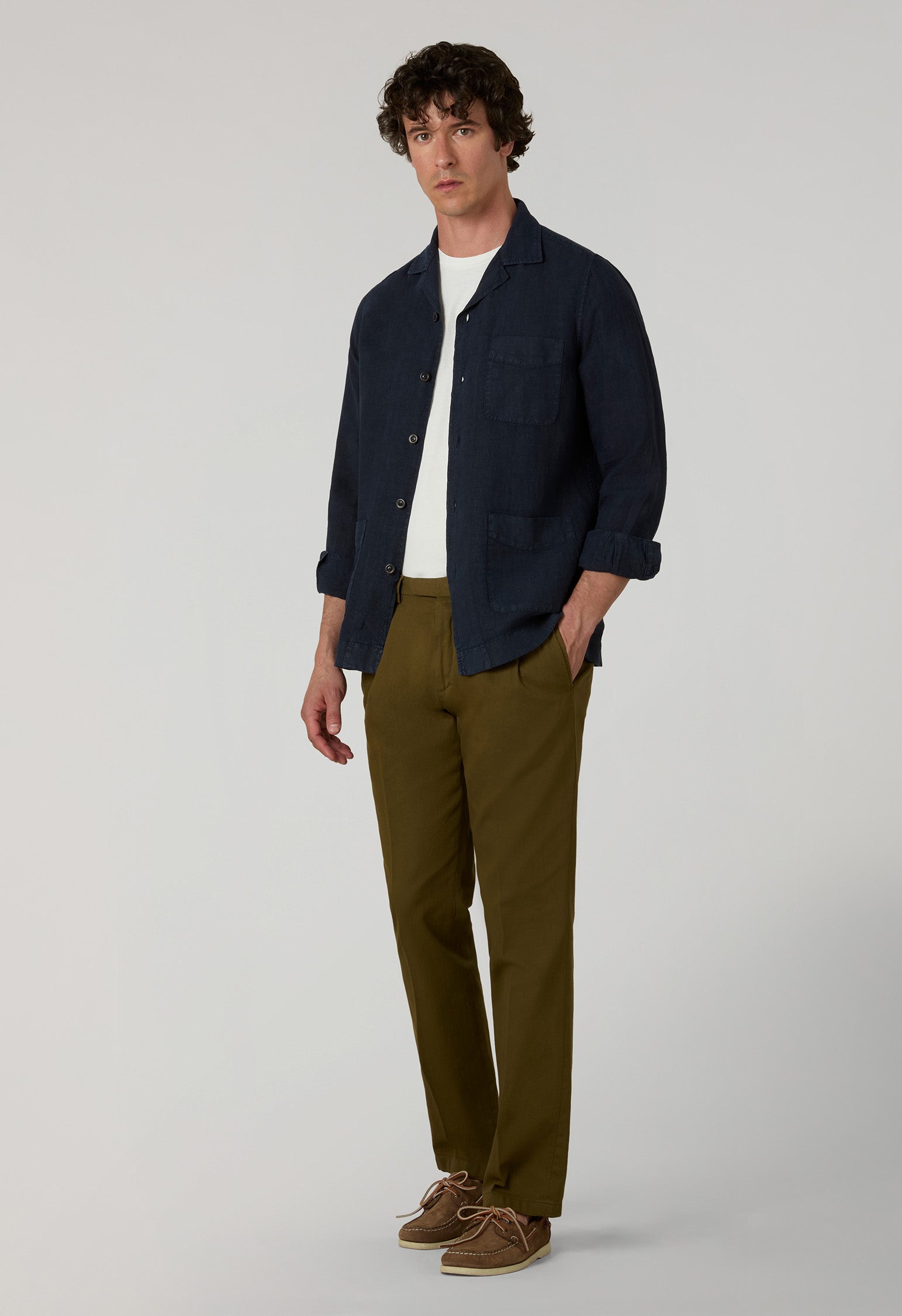 Overshirt Painter in lino tinto in capo blu