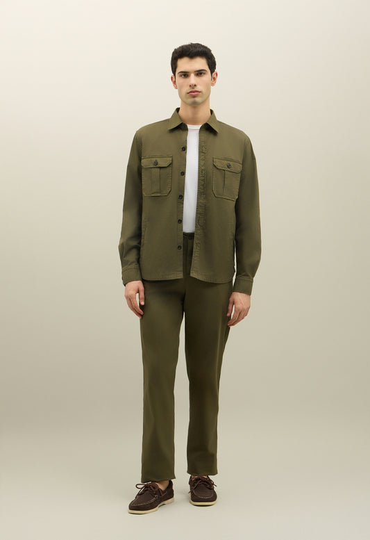 Green Garment Dyed Cotton Overshirt