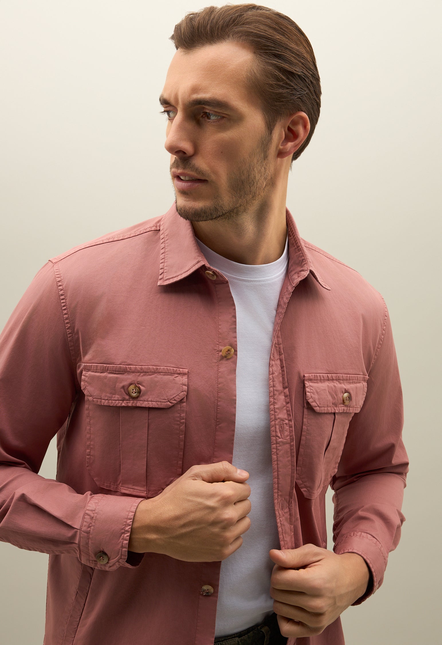 Overshirt in cotone tinto in capo rosa