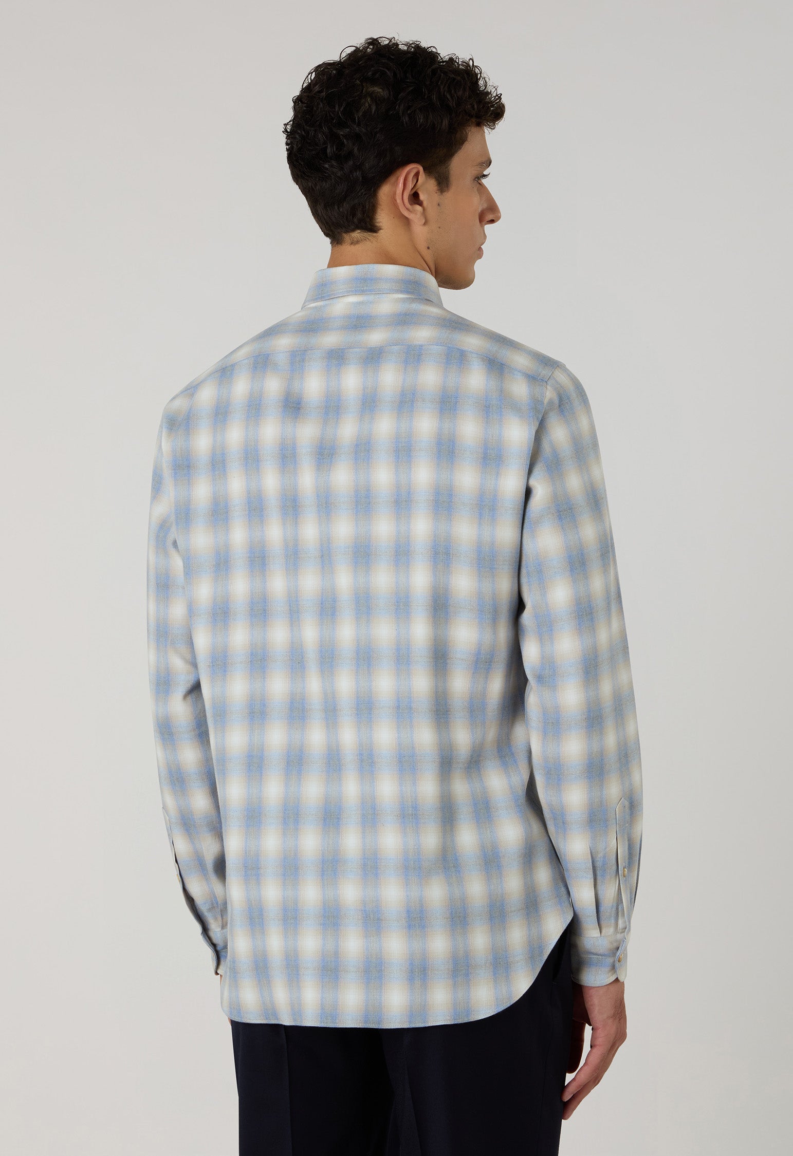Camicia a quadri in misto cotone azzurro chiaro