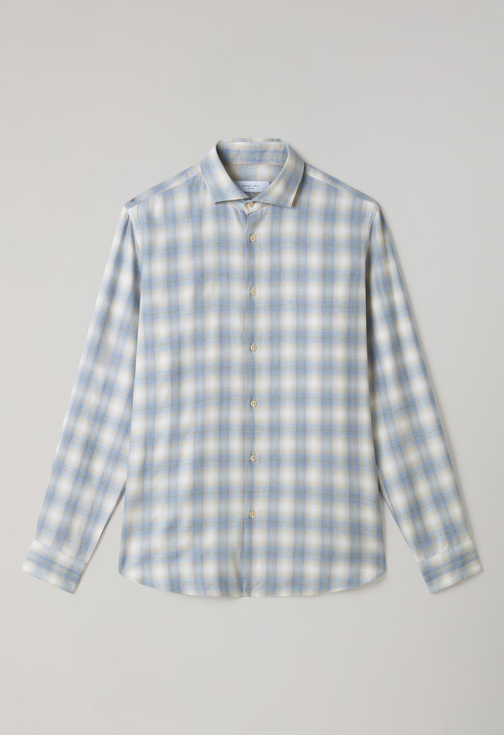 Camicia a quadri in misto cotone azzurro chiaro