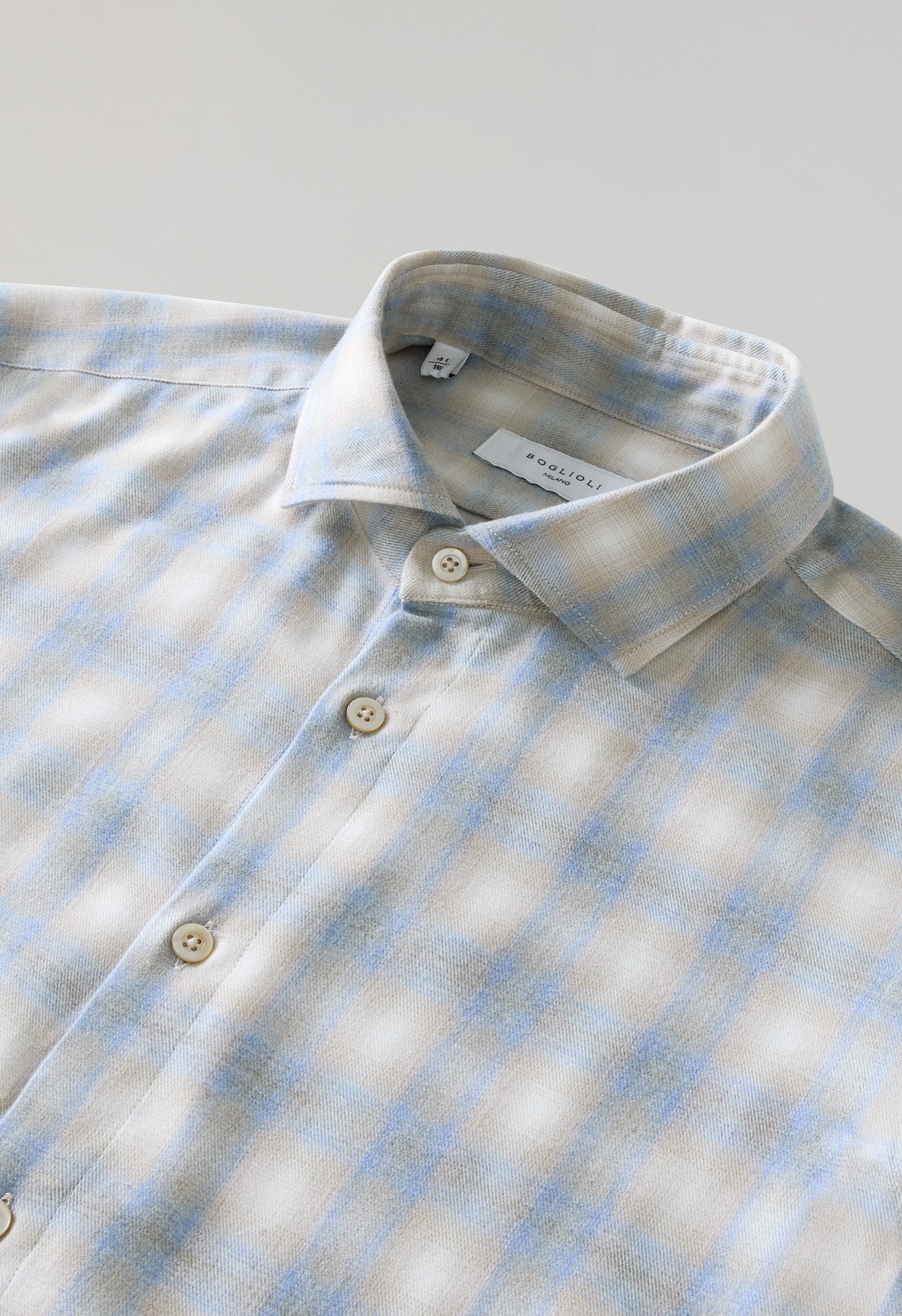 Camicia a quadri in misto cotone azzurro chiaro