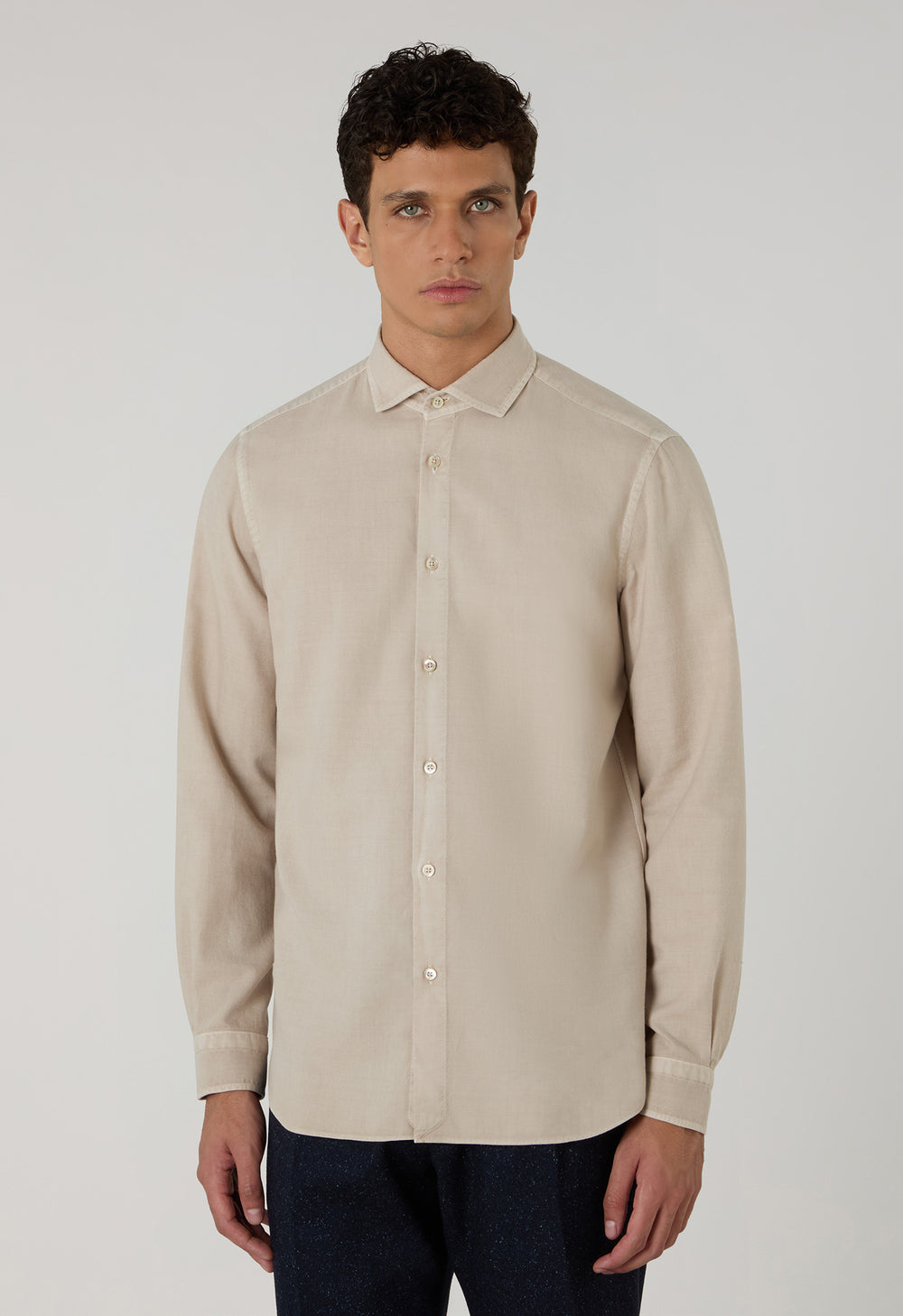Camicia vaiella tinta in capo beige