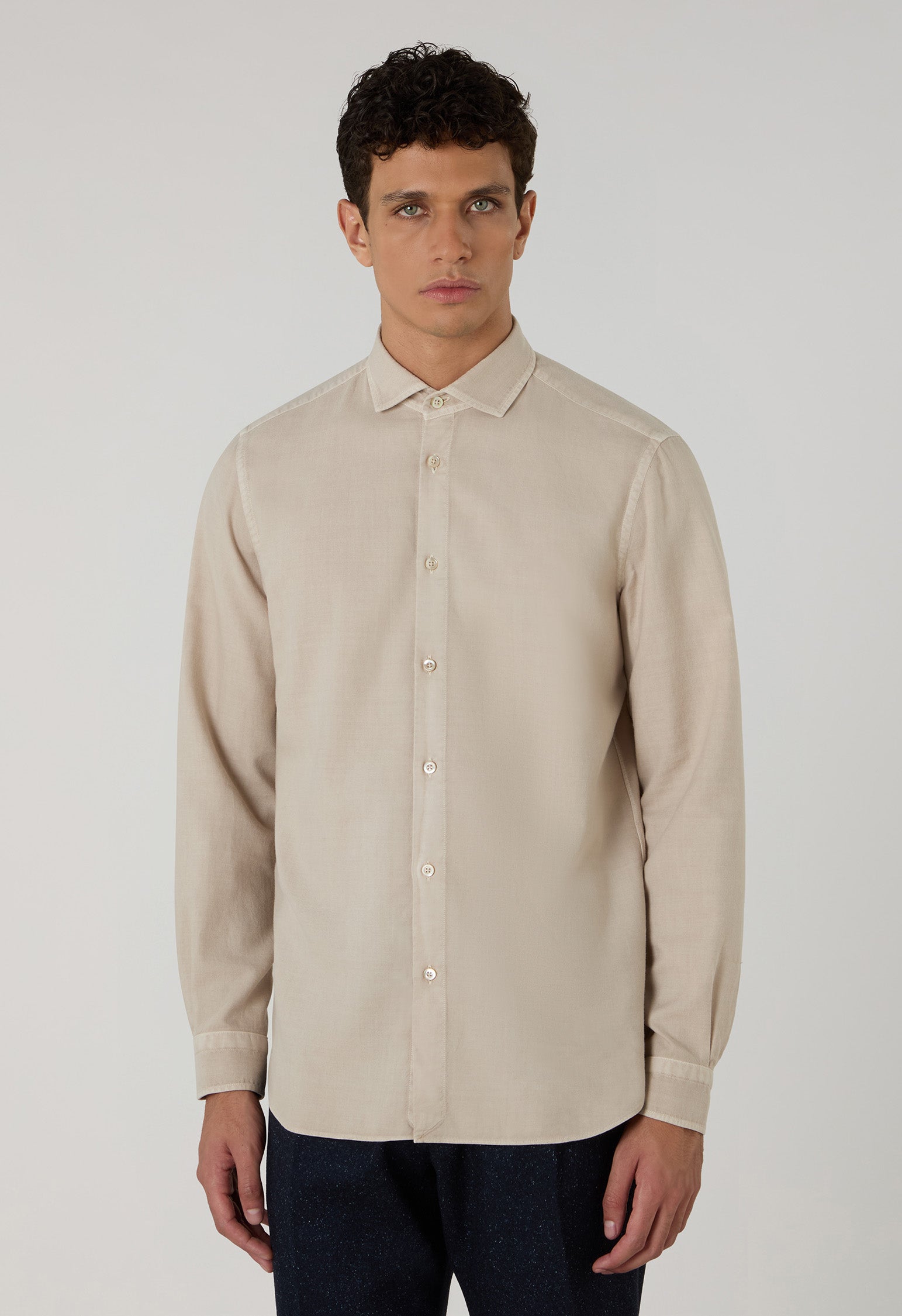 Camicia vaiella tinta in capo beige