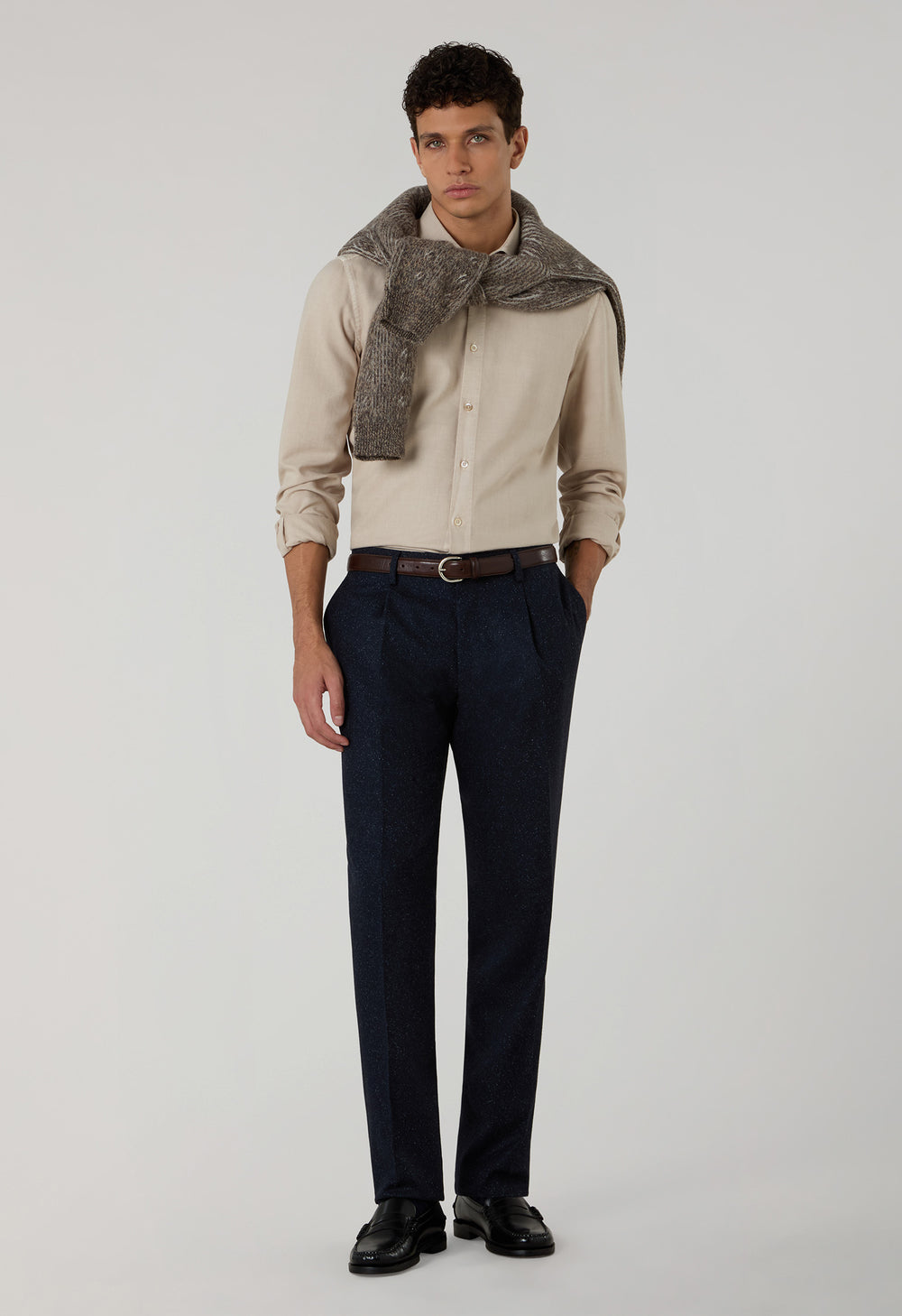 Camicia vaiella tinta in capo beige