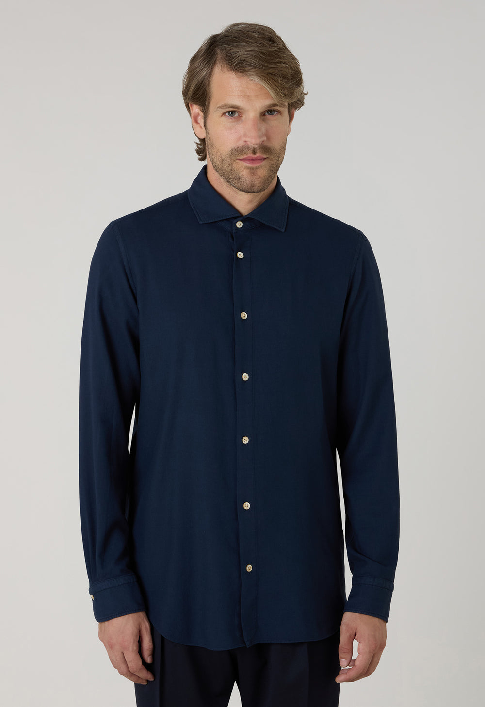 Camicia vaiella tinta in capo blu