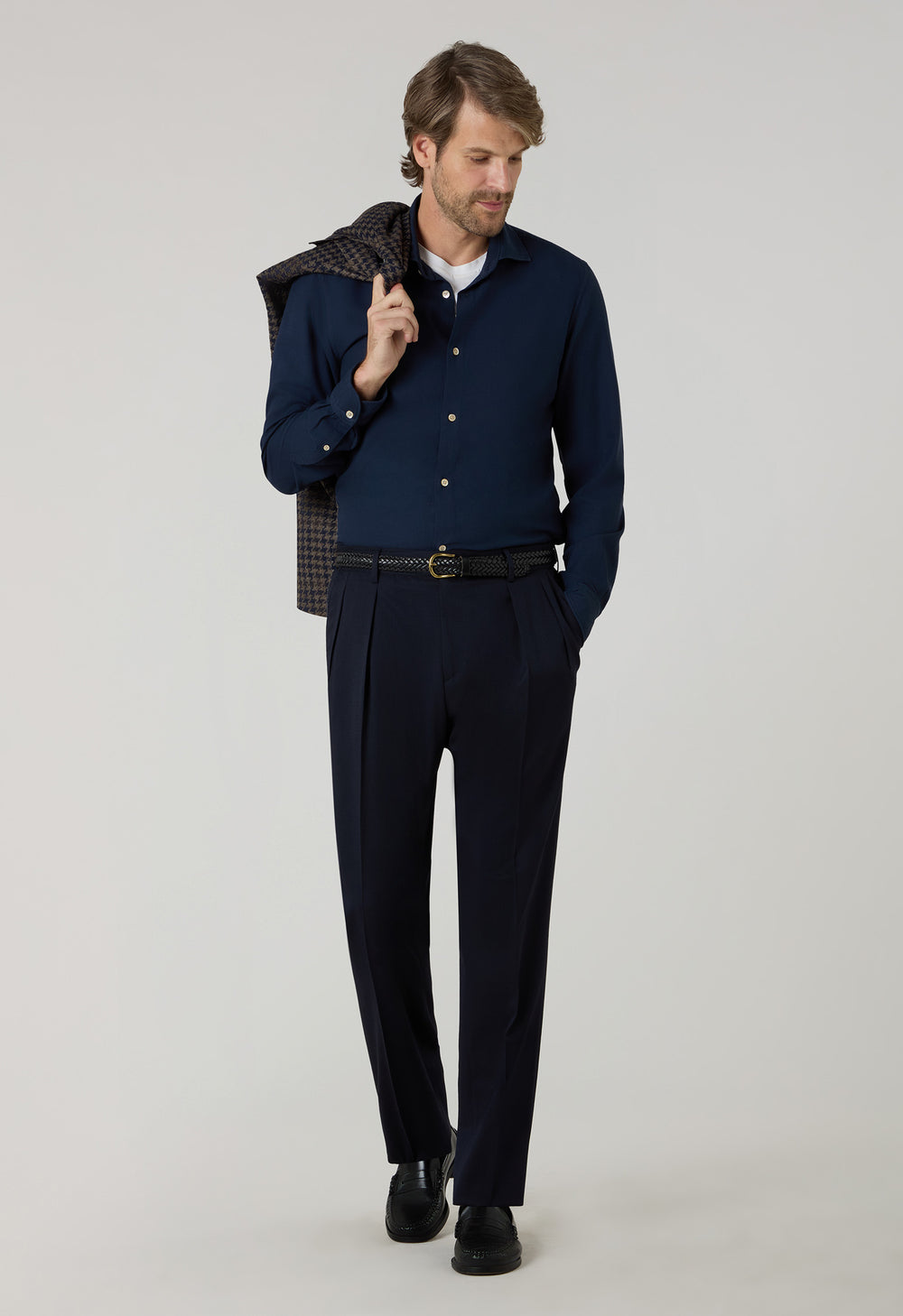 Camicia vaiella tinta in capo blu