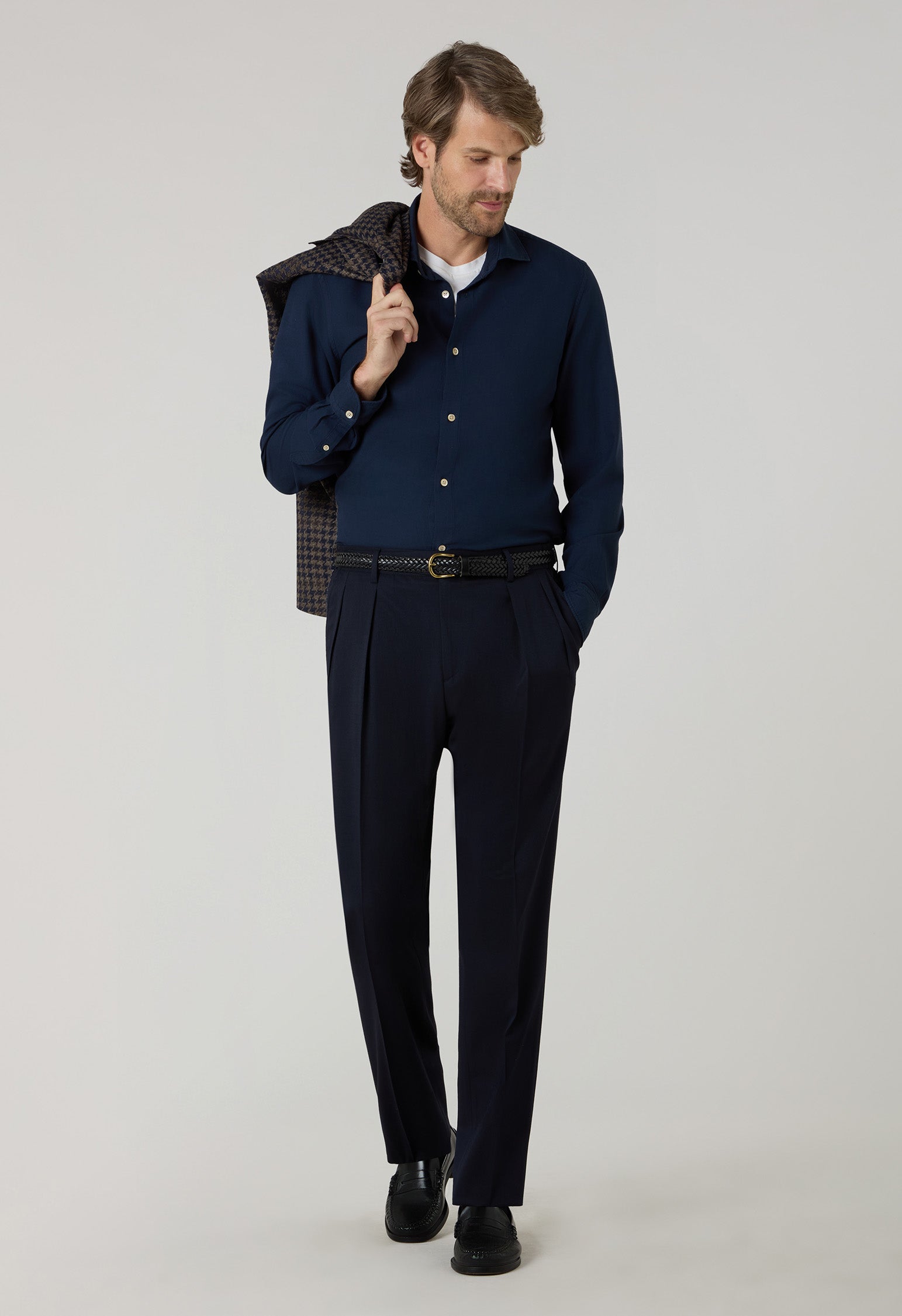Camicia vaiella tinta in capo blu