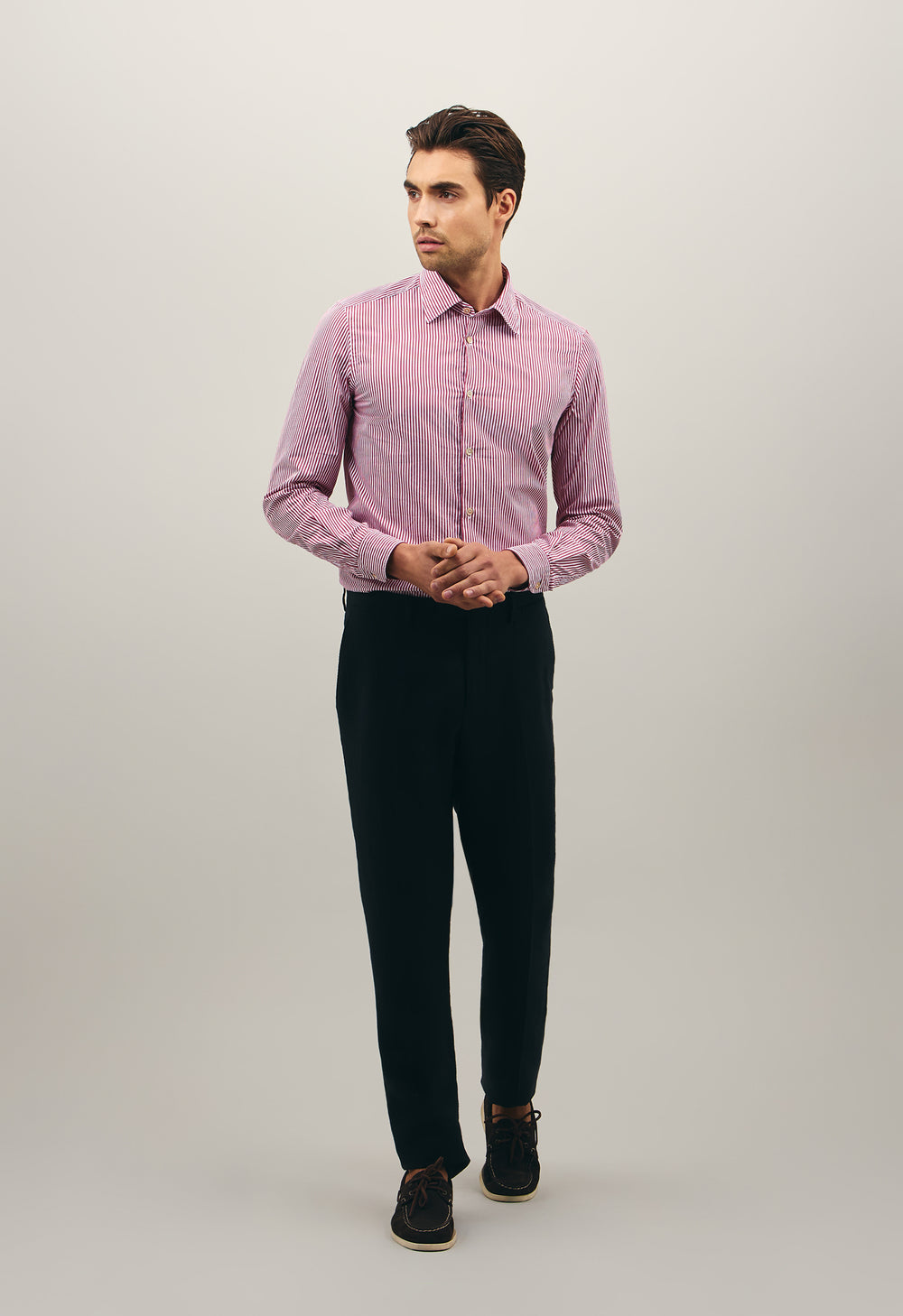 Camicia a righe in popeline rosso