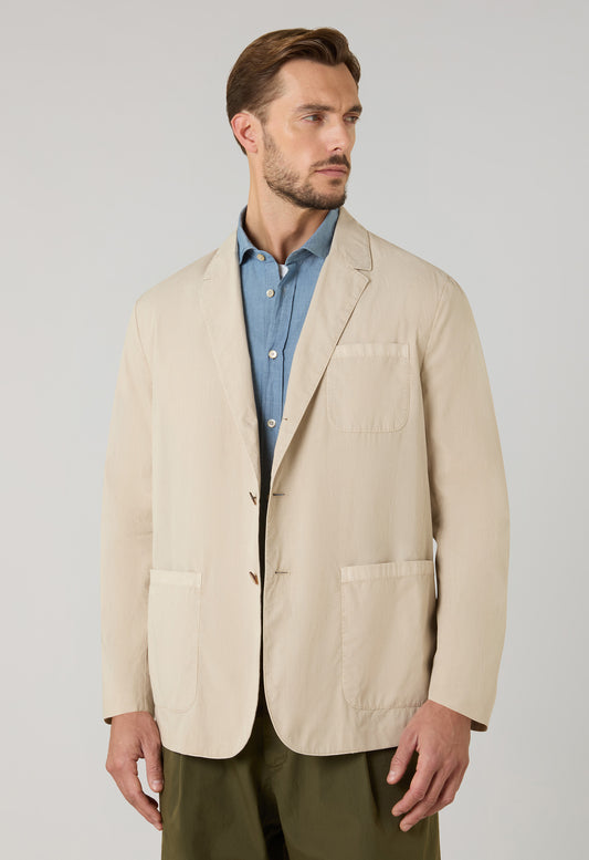 Beige Khaki-Jacke aus stückgefärbtem Papier-Popeline