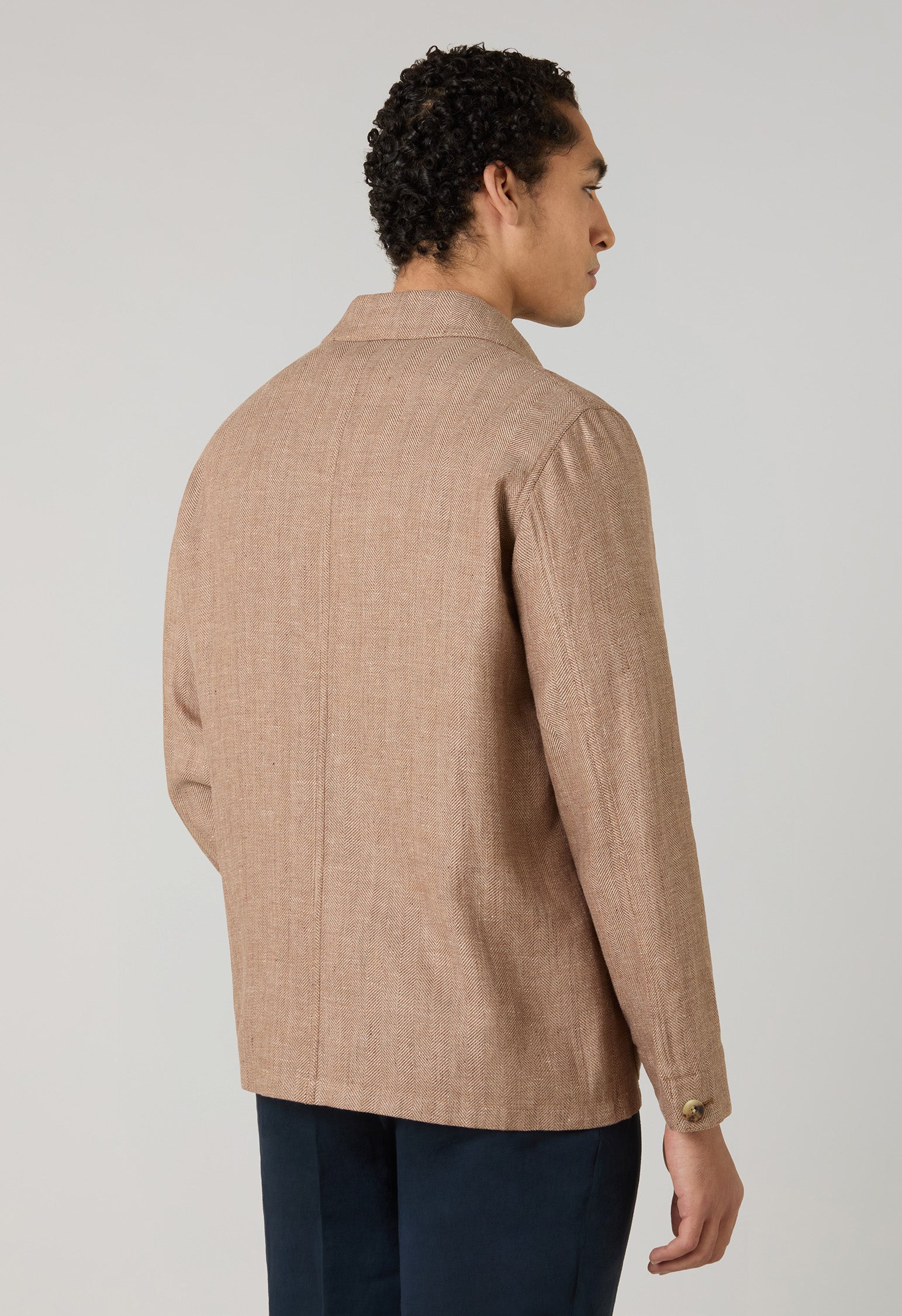 Light Brown Linen Wool Herringbone Workwear Jacket