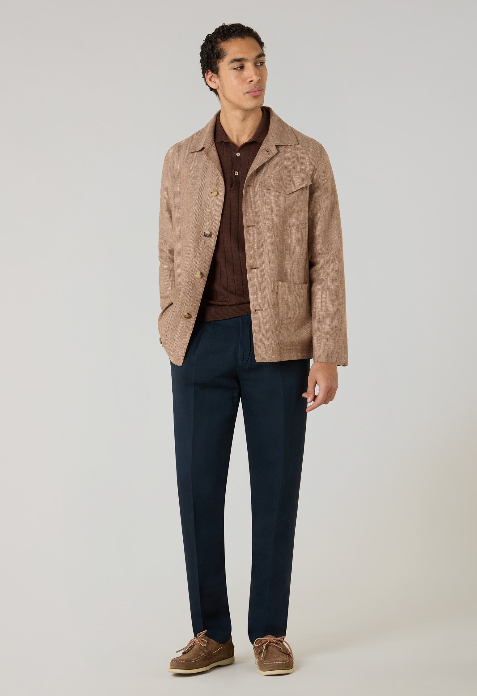 Light Brown Linen Wool Herringbone Workwear Jacket