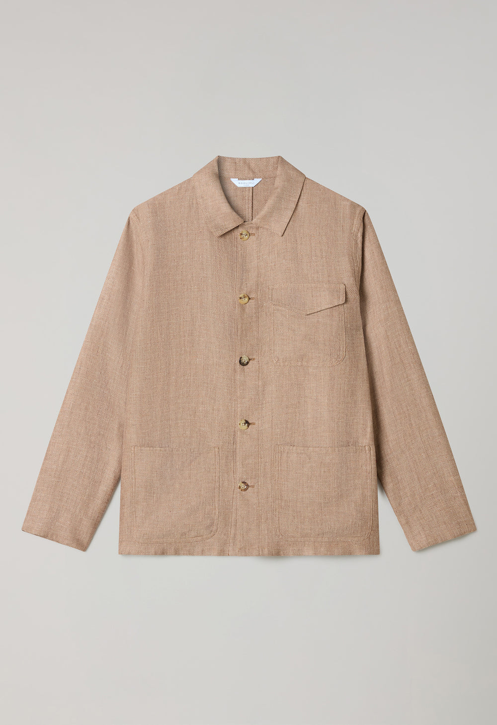 Light Brown Linen Wool Herringbone Workwear Jacket