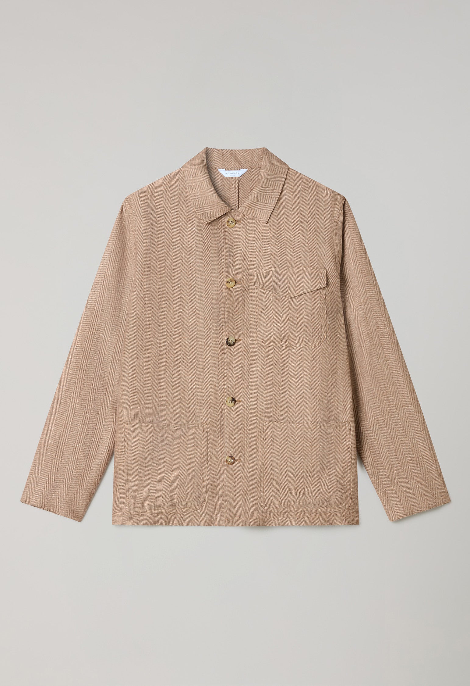 Light Brown Linen Wool Herringbone Workwear Jacket