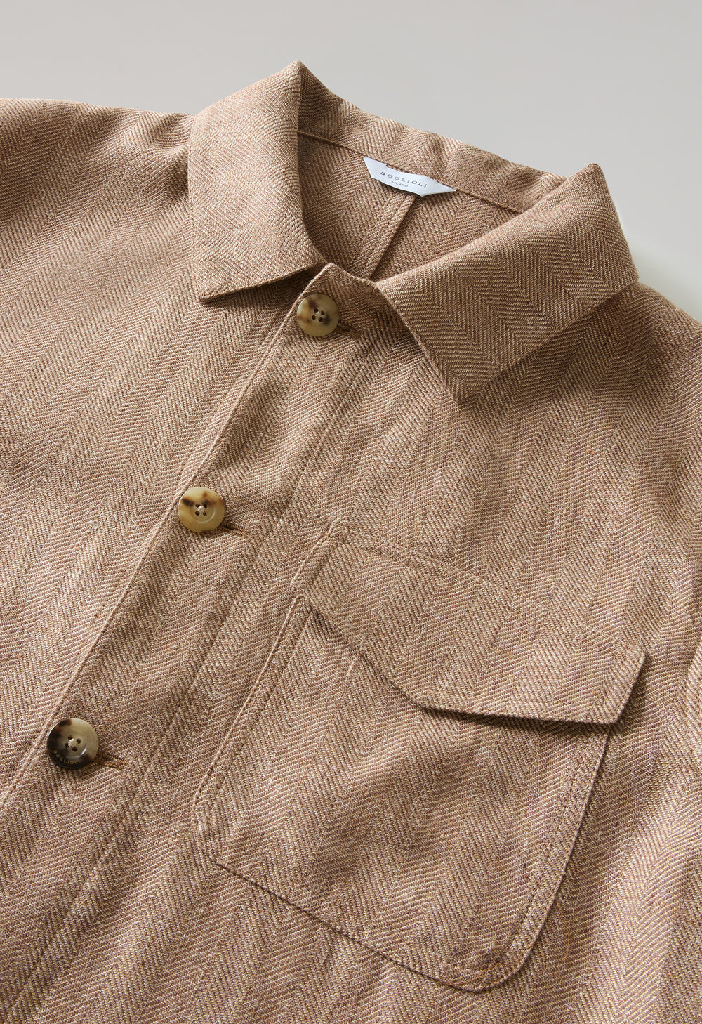 Light Brown Linen Wool Herringbone Workwear Jacket