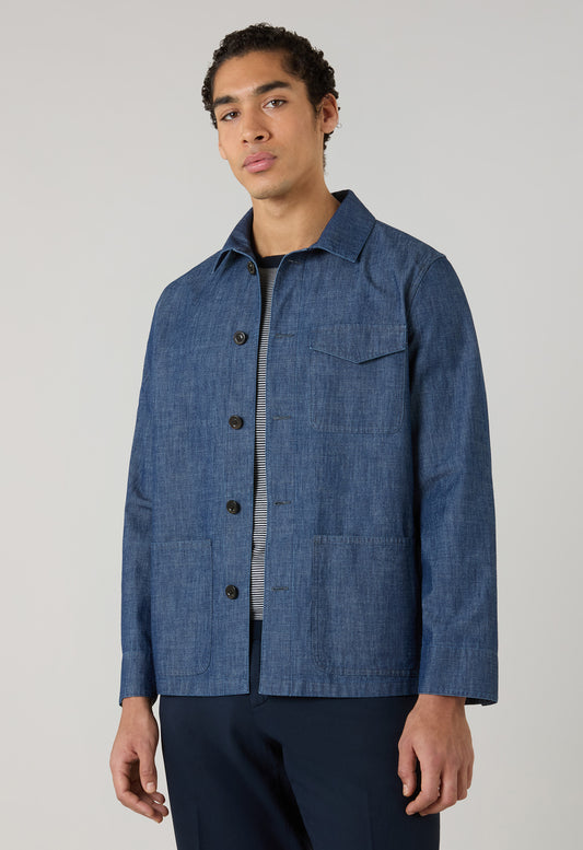 Blaue Indaco Denim Arbeiterjacke