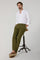 Pantalone in cotone tinto in capo micro-spinato verde