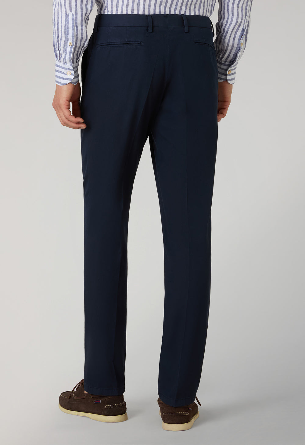 Blue Garment Dyed Cotton Micro-Herringbone Trousers