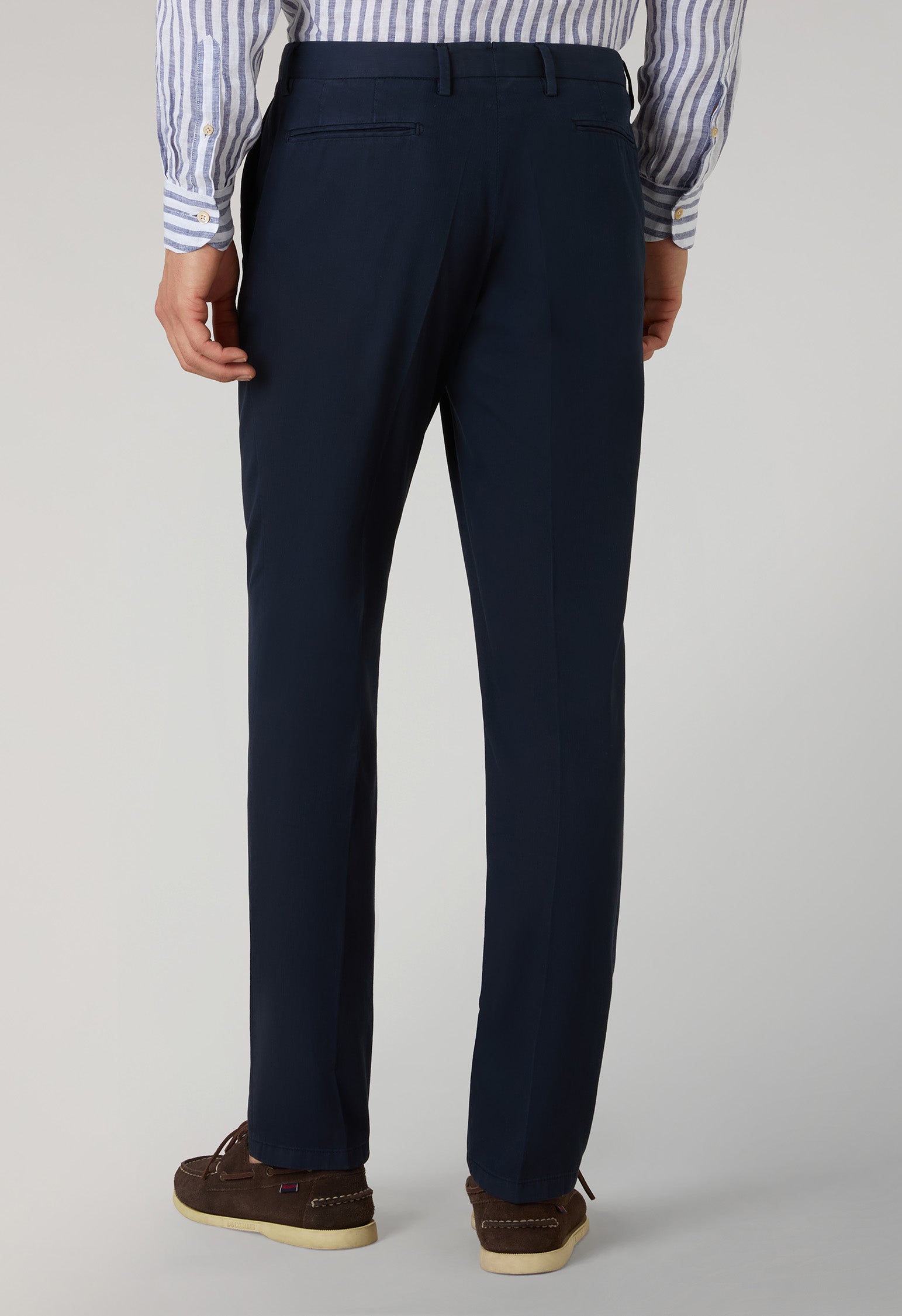 Blue Garment Dyed Cotton Micro-Herringbone Trousers