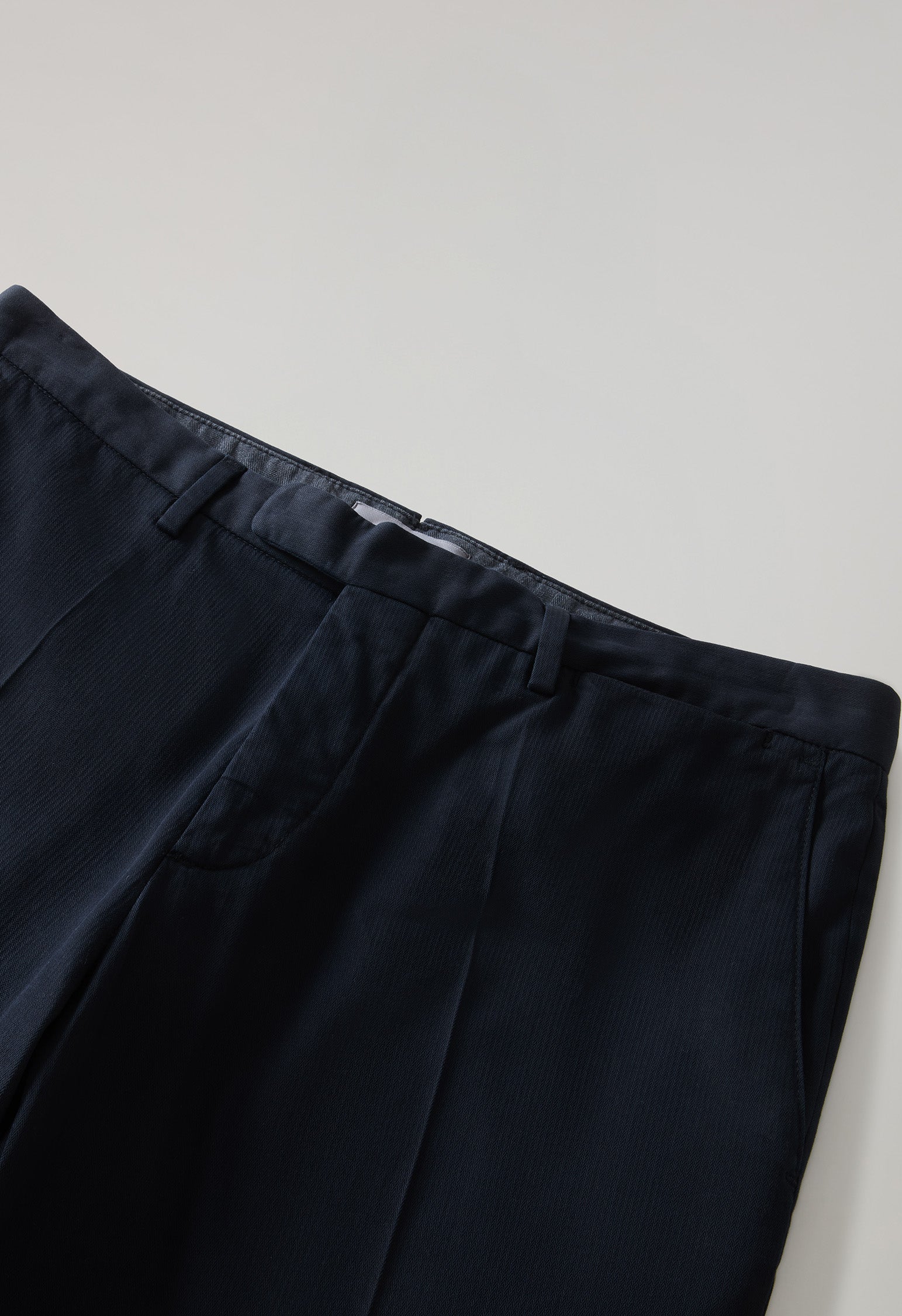 Blue Garment Dyed Cotton Micro-Herringbone Trousers