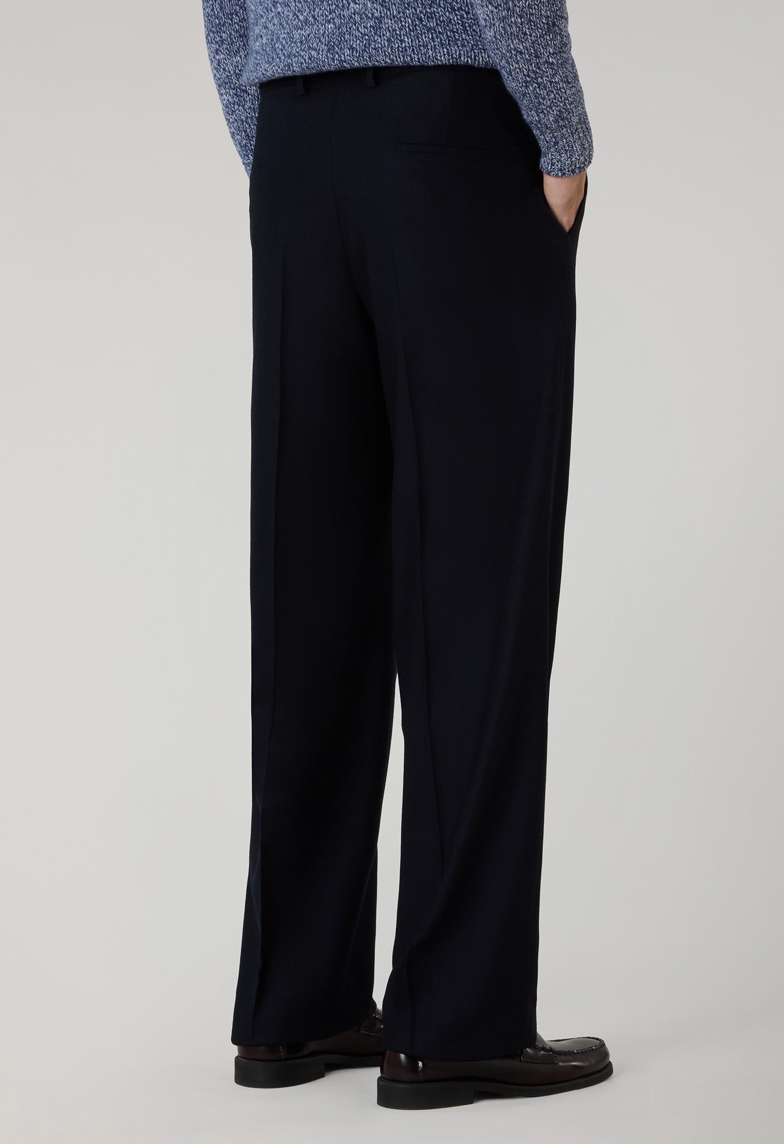 Pantalone fluido in flanella blu