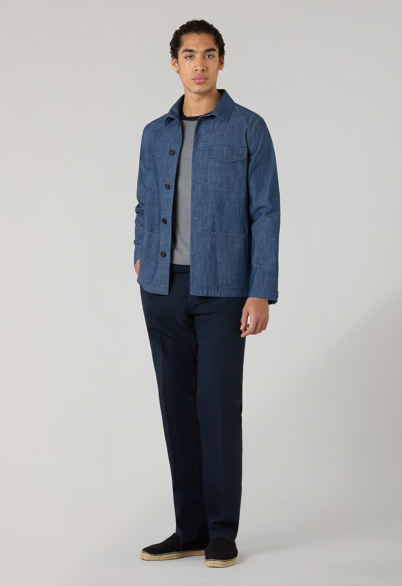 Joggers in gabardina di cotone e lino tinto in capo blu