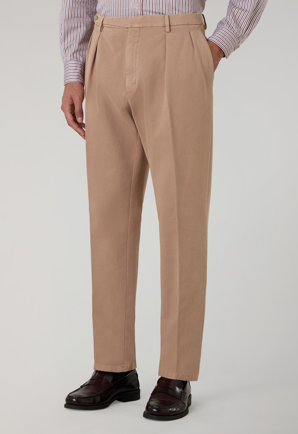 Beige Garment Dyed Soft Cotton Roma Trousers