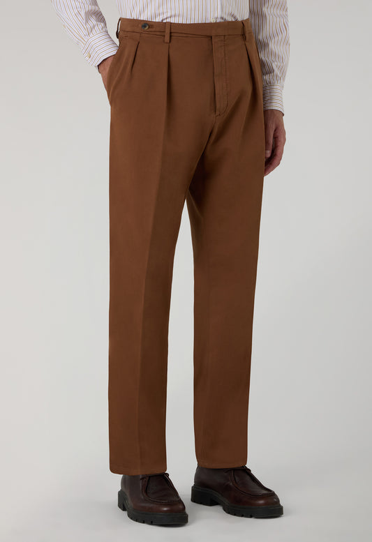 Pantalone Roma in cotone soft tinto in capo marrone
