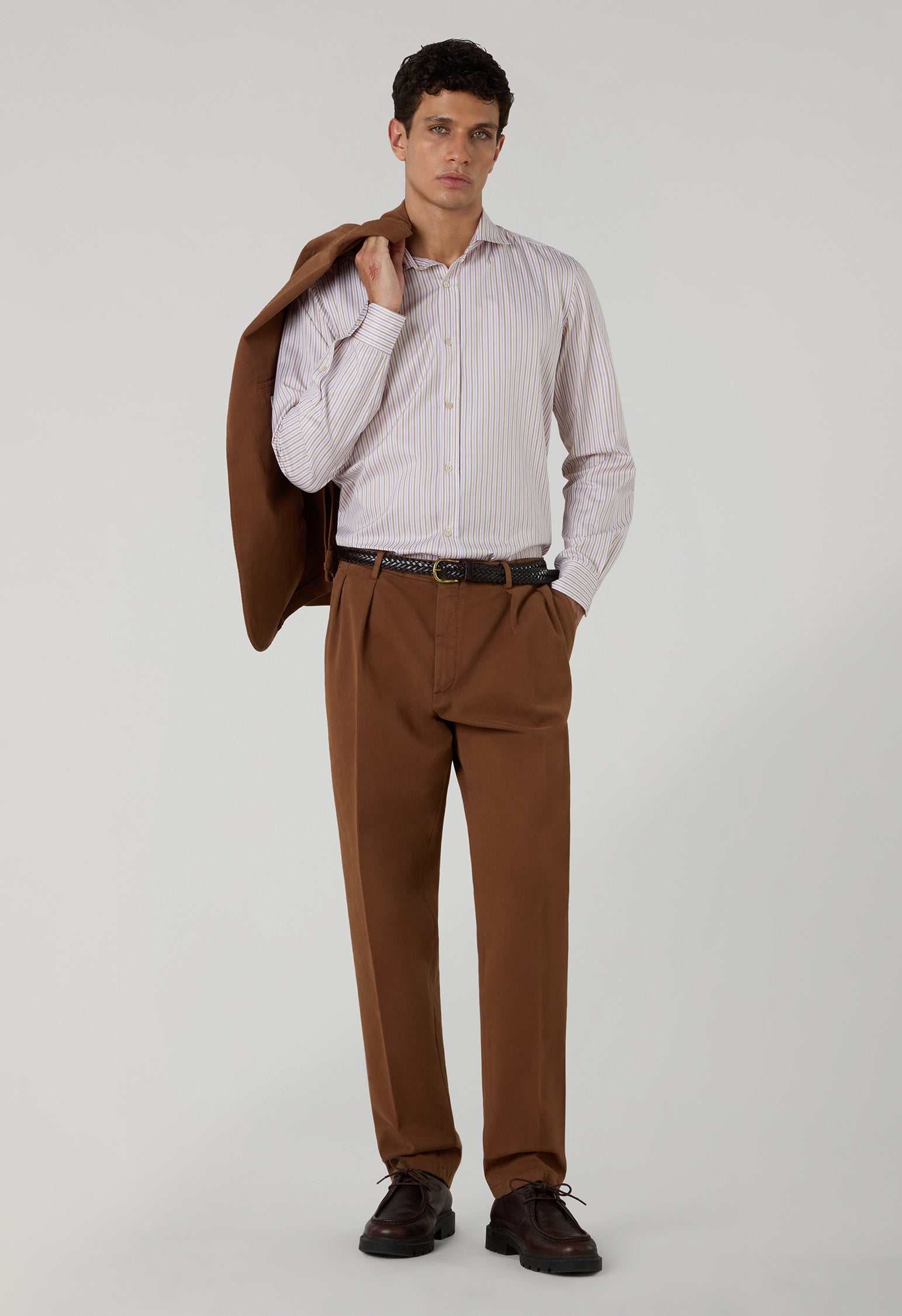 Brown Garment Dyed Soft Cotton Roma Trousers