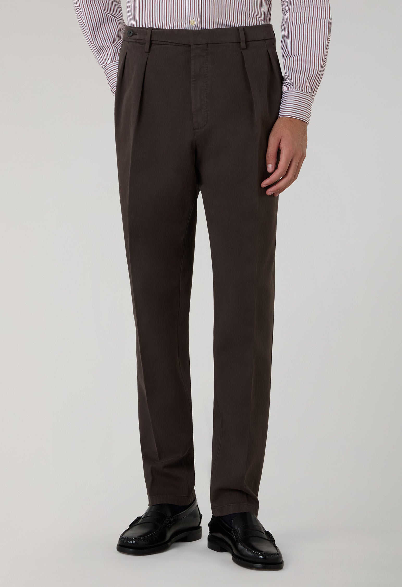 Dark Brown Garment Dyed Soft Cotton Roma Trousers