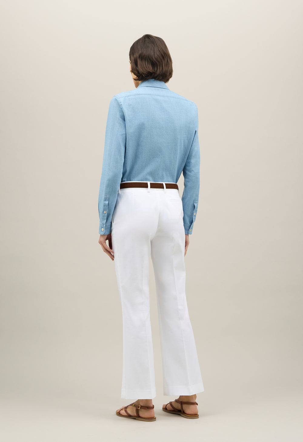 White Cotton Flared Trousers