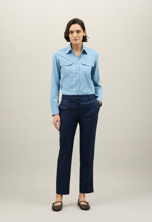 Pantalone straight in twill di lana blu