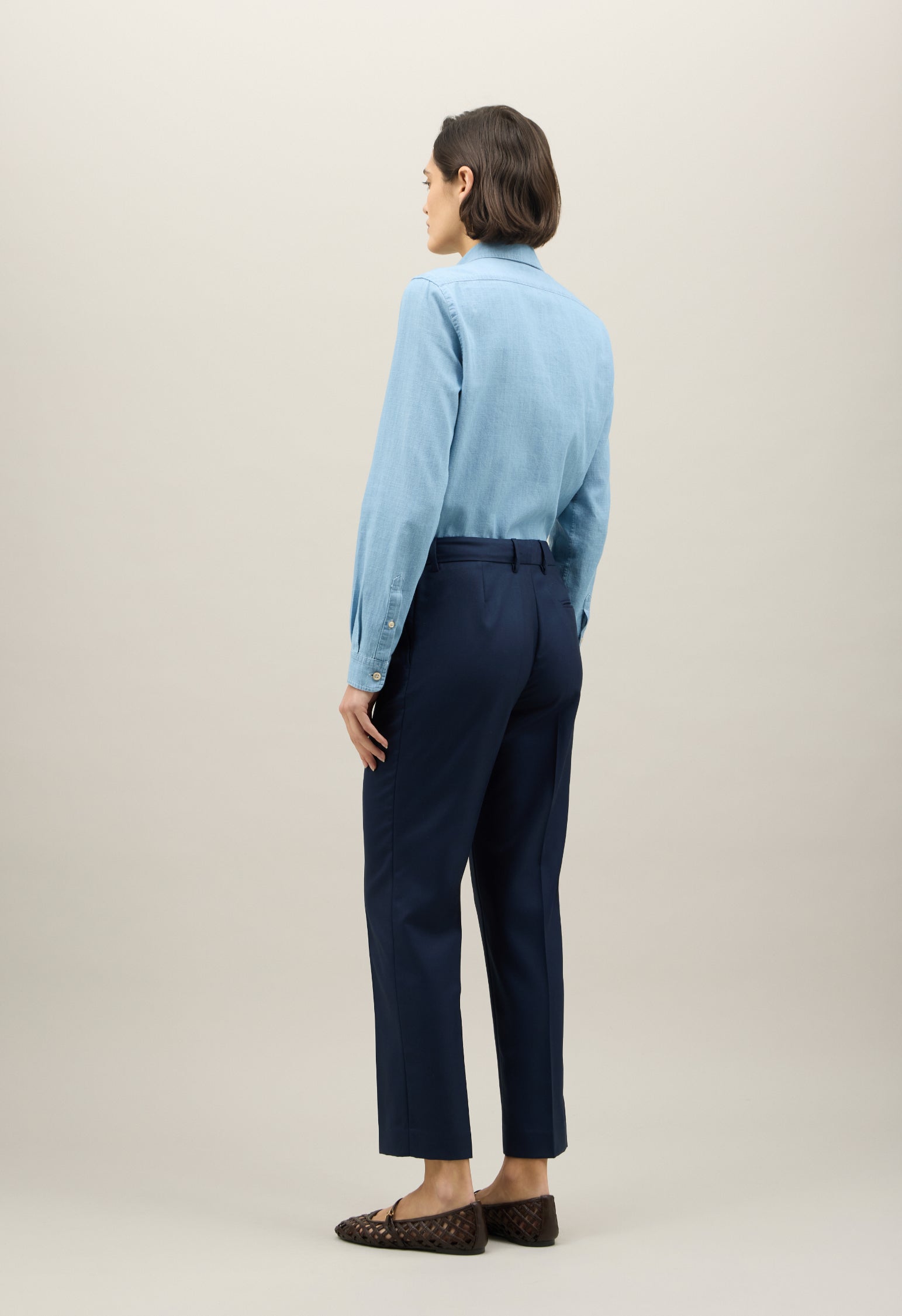 Pantalone straight in twill di lana blu