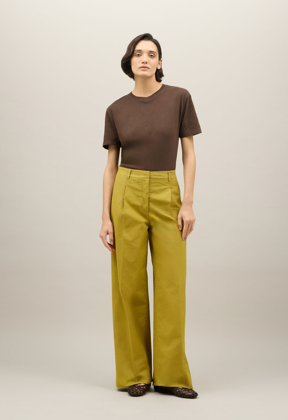 Pantalone Palazzo in popeline leggero verde
