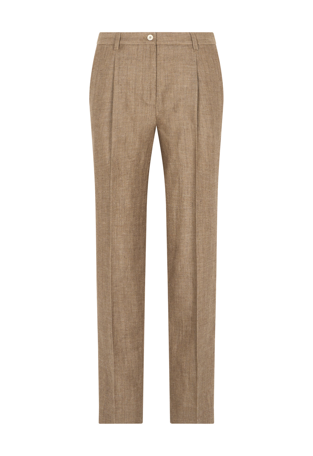 Brown Linen blend herringbone Cropped Trousers