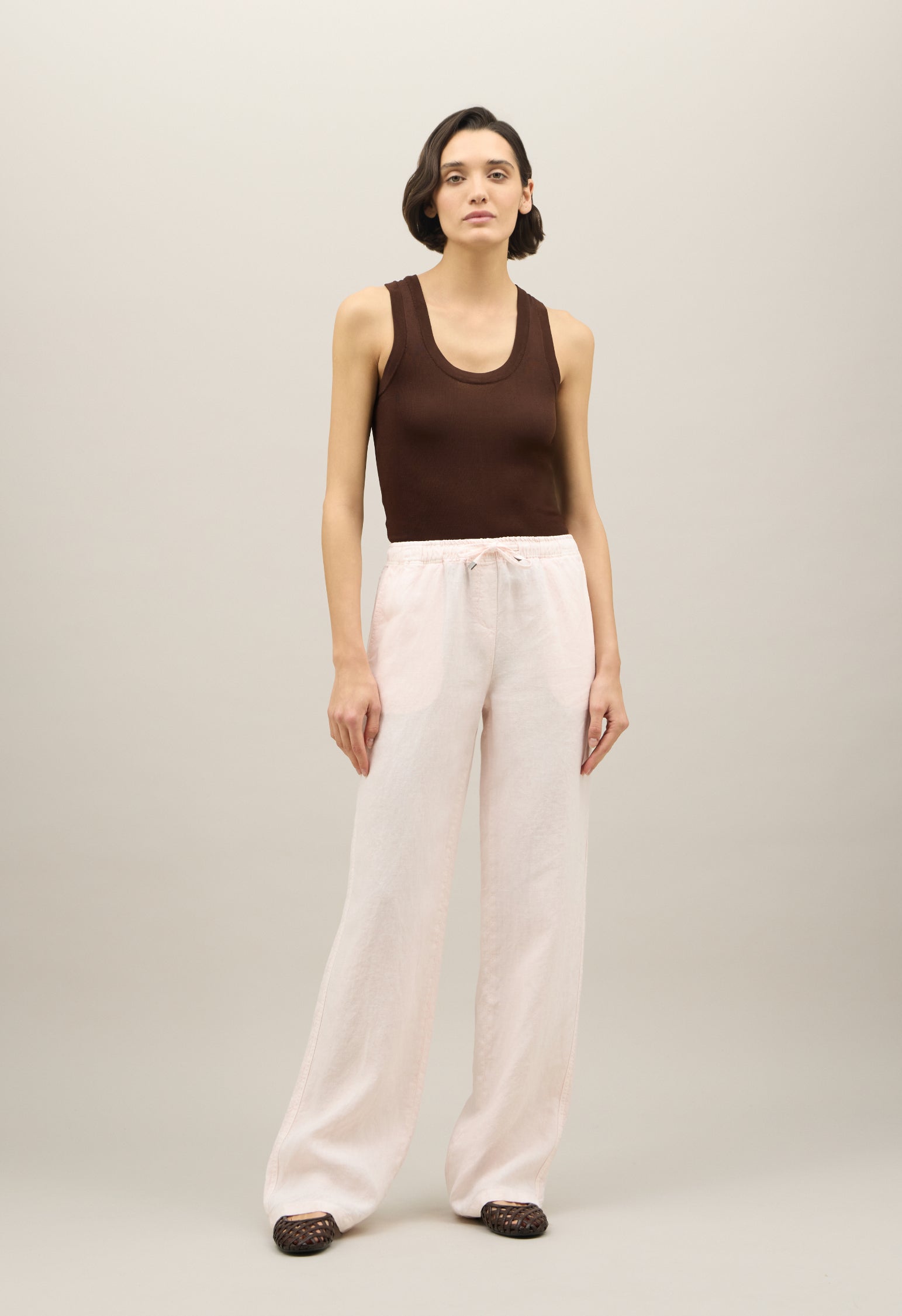 Pink Garment Dyed Linen jog wide Trousers