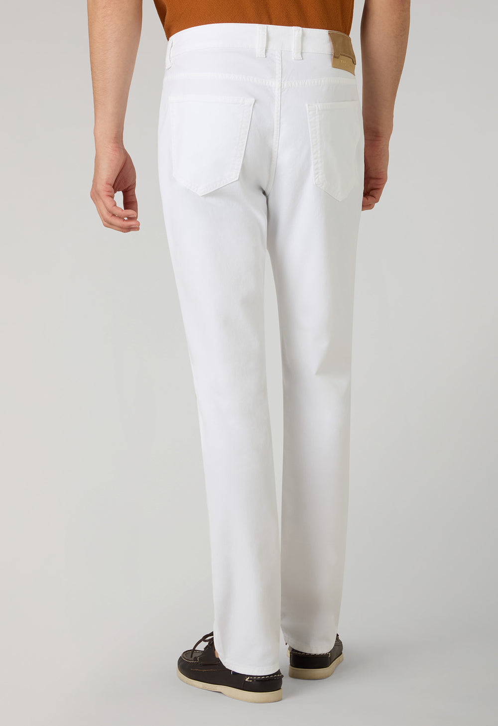 White Garment Dyed Cotton Silk 5-Pocket Trousers