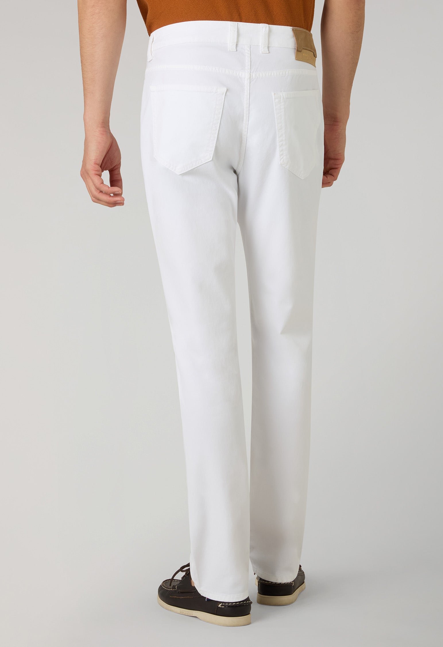 White Garment Dyed Cotton Silk 5-Pocket Trousers