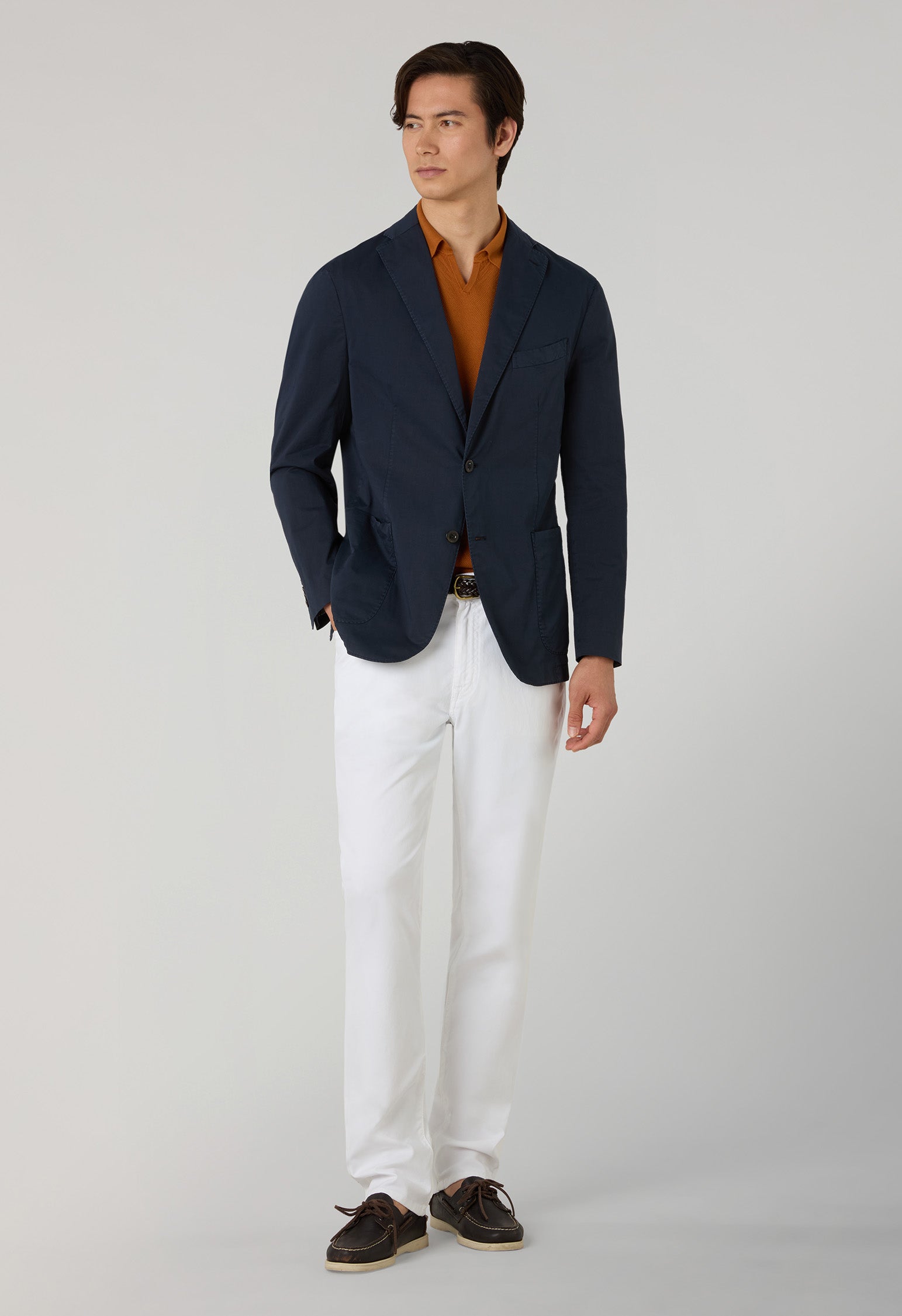 White Garment Dyed Cotton Silk 5-Pocket Trousers