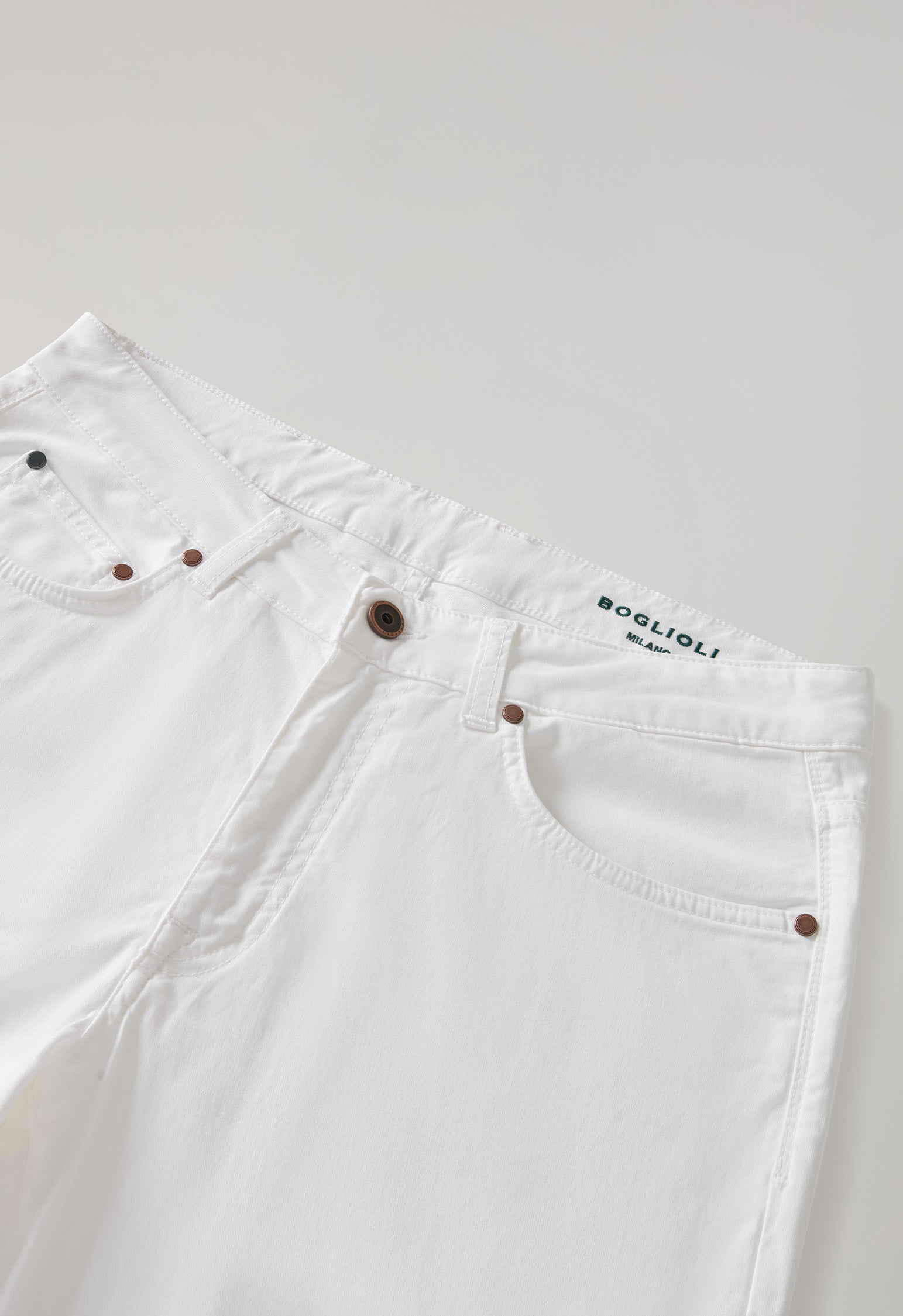 White Garment Dyed Cotton Silk 5-Pocket Trousers