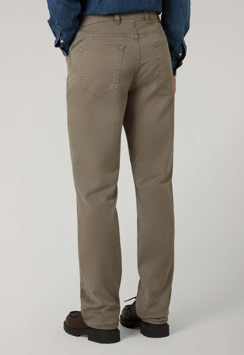 Taupe Garment Dyed Cotton Silk 5-Pocket Trousers